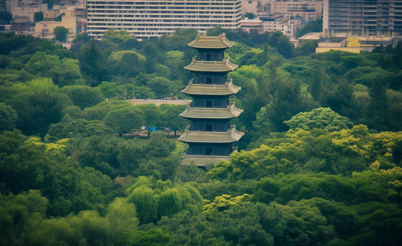 茂密树林里的古塔传统建筑旅游景点,高清,摄影图,摄影图片,图片大全,摄影图免费下载